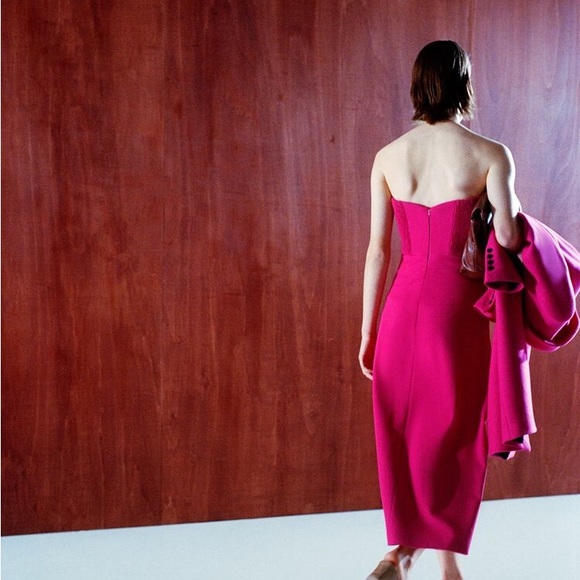 ZARA PINK BUSTIER MIDI DRESS - Picture 11 of 11